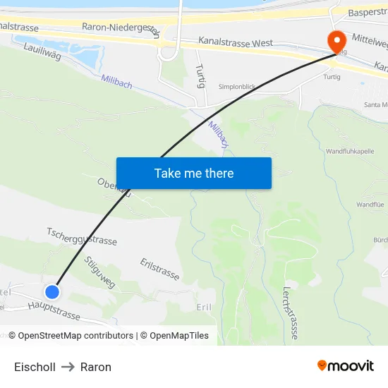 Eischoll to Raron map