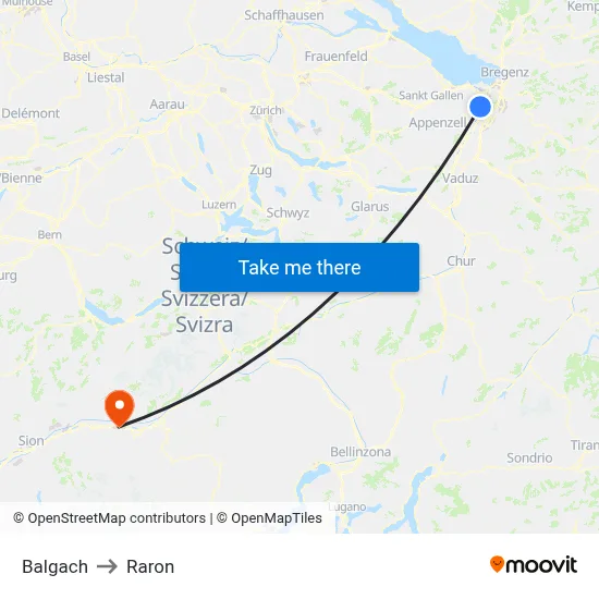 Balgach to Raron map