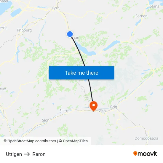 Uttigen to Raron map