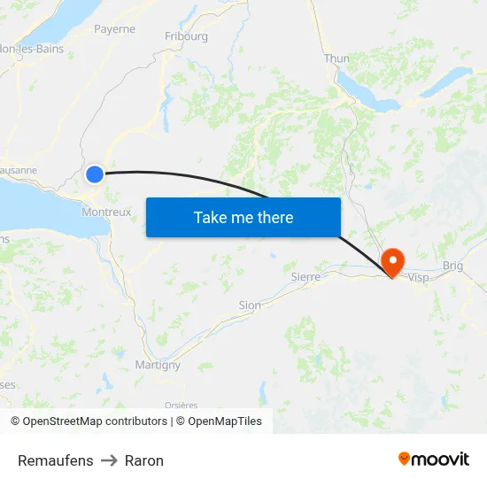 Remaufens to Raron map