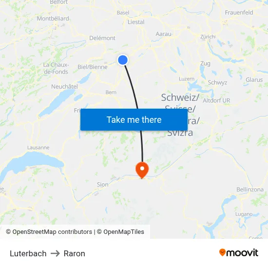 Luterbach to Raron map