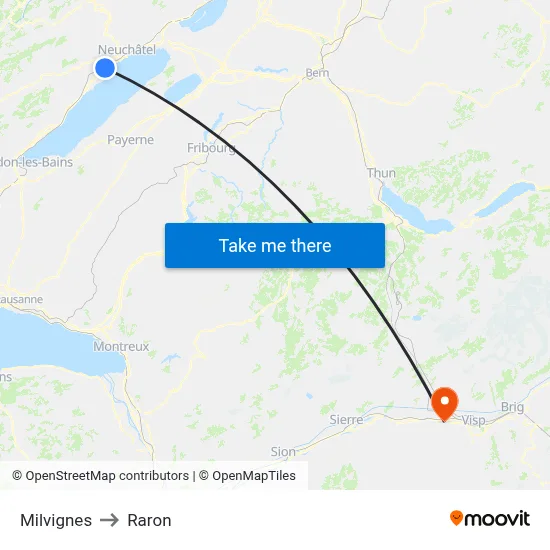 Milvignes to Raron map