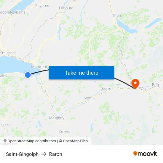 Saint-Gingolph to Raron map