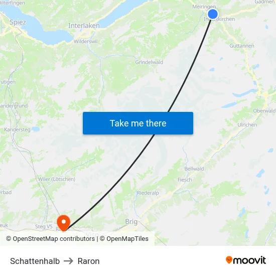 Schattenhalb to Raron map