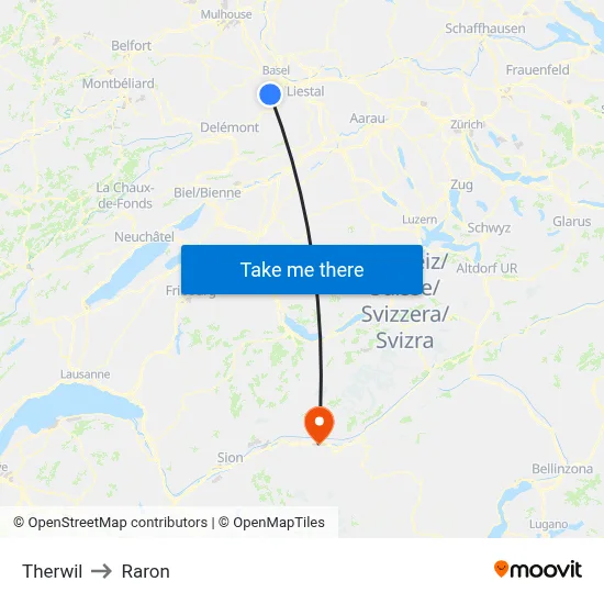 Therwil to Raron map