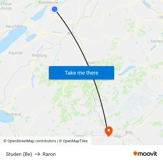 Studen (Be) to Raron map