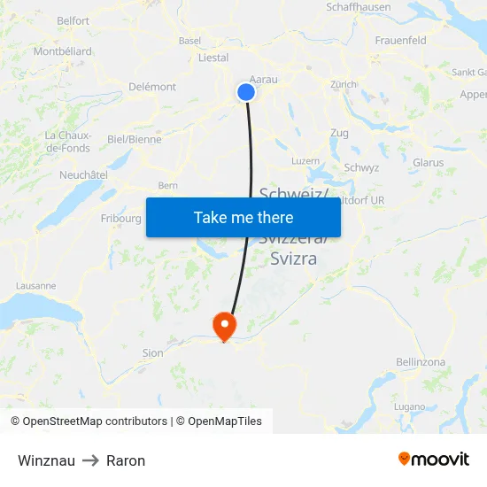 Winznau to Raron map