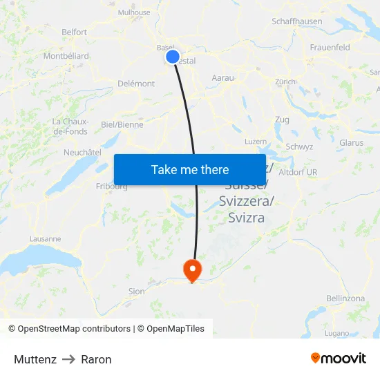 Muttenz to Raron map