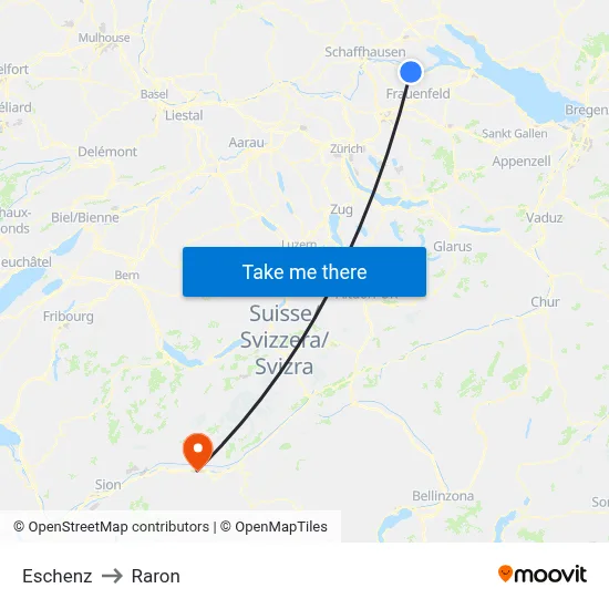 Eschenz to Raron map
