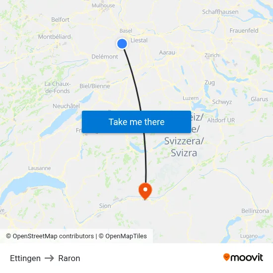 Ettingen to Raron map