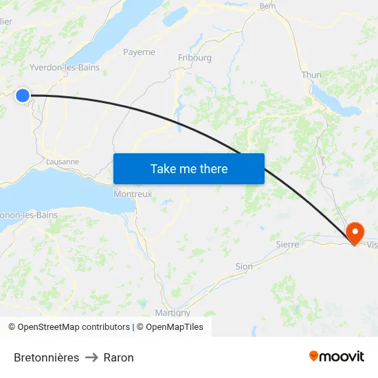 Bretonnières to Raron map