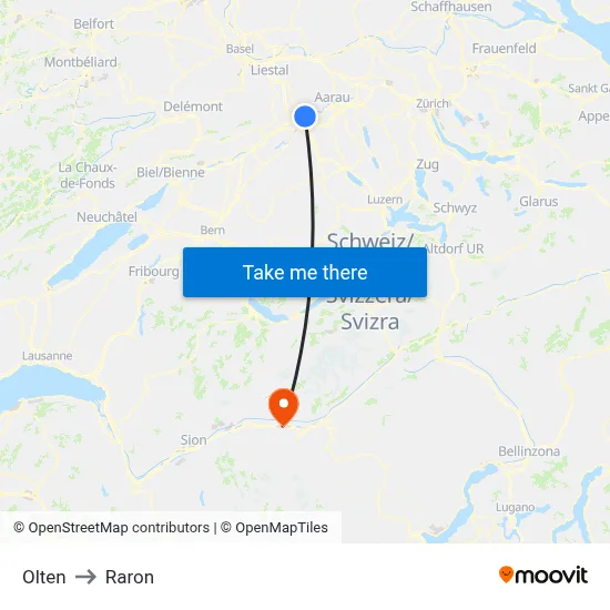 Olten to Raron map