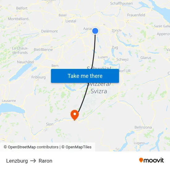 Lenzburg to Raron map