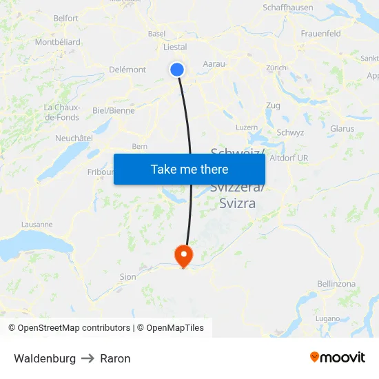 Waldenburg to Raron map