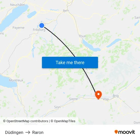 Düdingen to Raron map