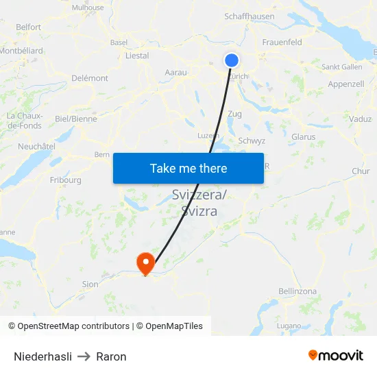 Niederhasli to Raron map