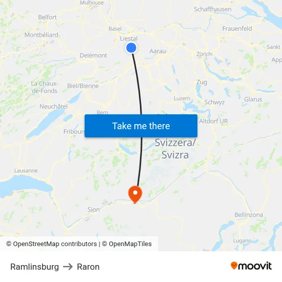 Ramlinsburg to Raron map