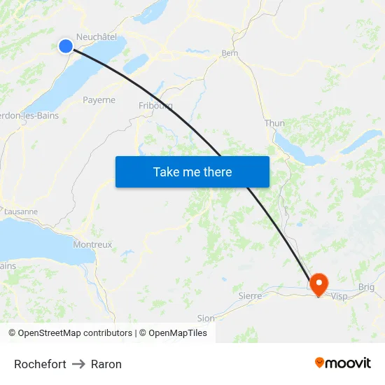 Rochefort to Raron map