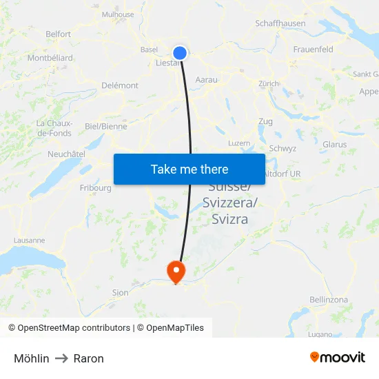 Möhlin to Raron map
