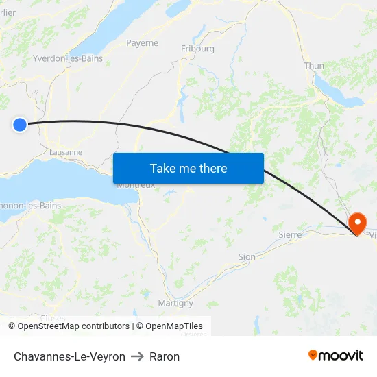 Chavannes-Le-Veyron to Raron map