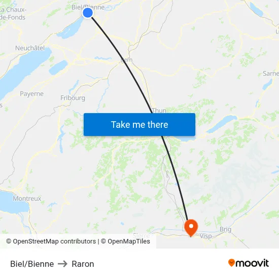 Biel/Bienne to Raron map