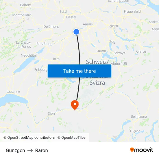 Gunzgen to Raron map