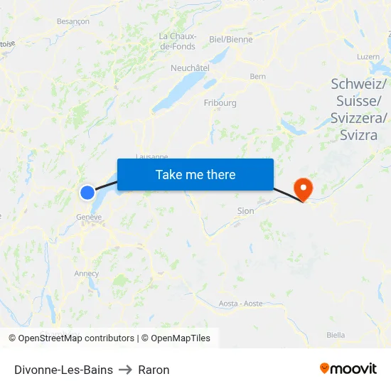 Divonne-Les-Bains to Raron map