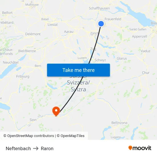 Neftenbach to Raron map
