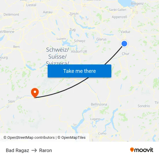 Bad Ragaz to Raron map