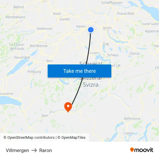 Villmergen to Raron map