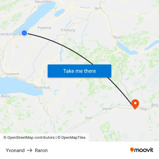 Yvonand to Raron map