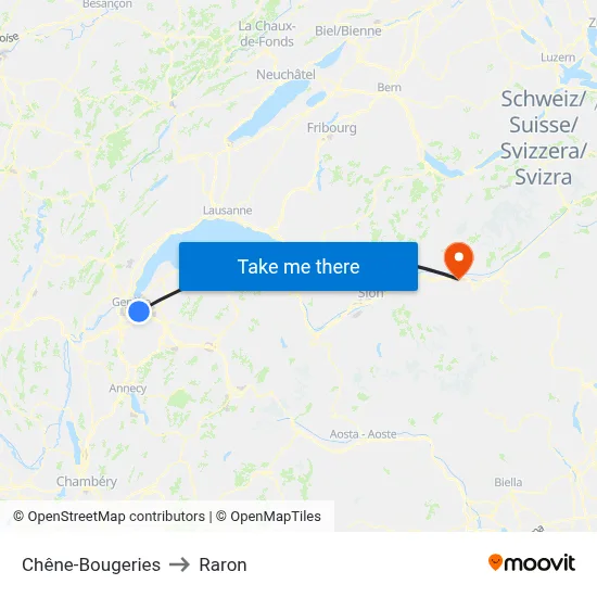 Chêne-Bougeries to Raron map