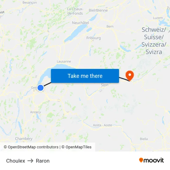 Choulex to Raron map