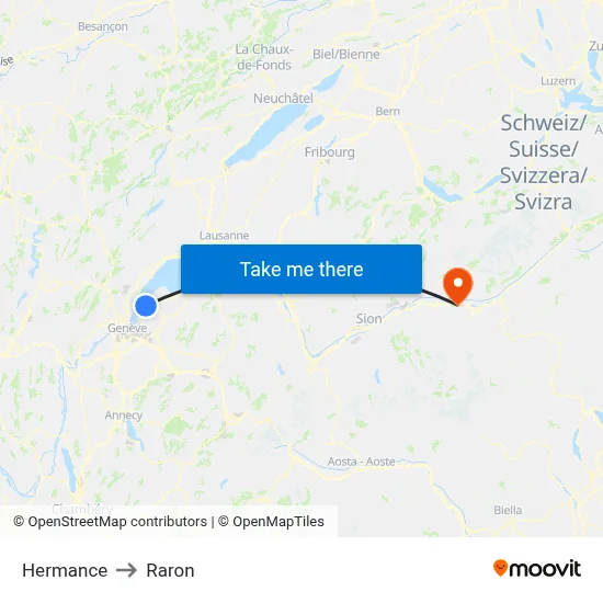 Hermance to Raron map