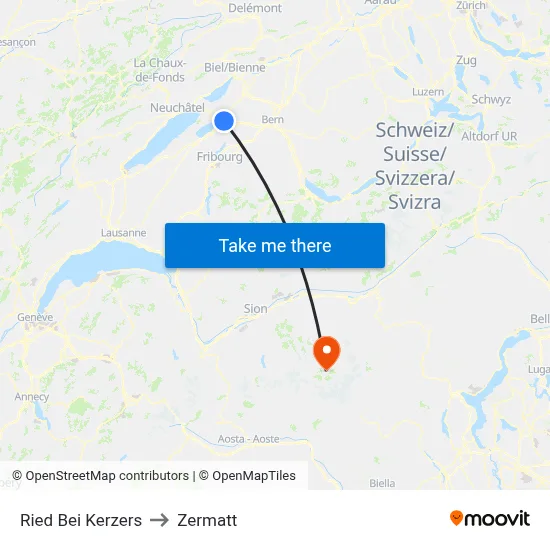 Ried Bei Kerzers to Zermatt map