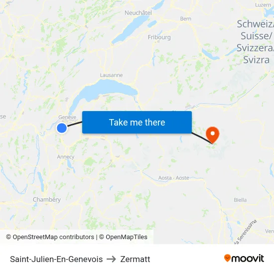 Saint-Julien-En-Genevois to Zermatt map