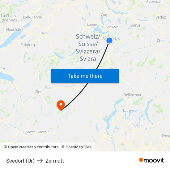 Seedorf (Ur) to Zermatt map