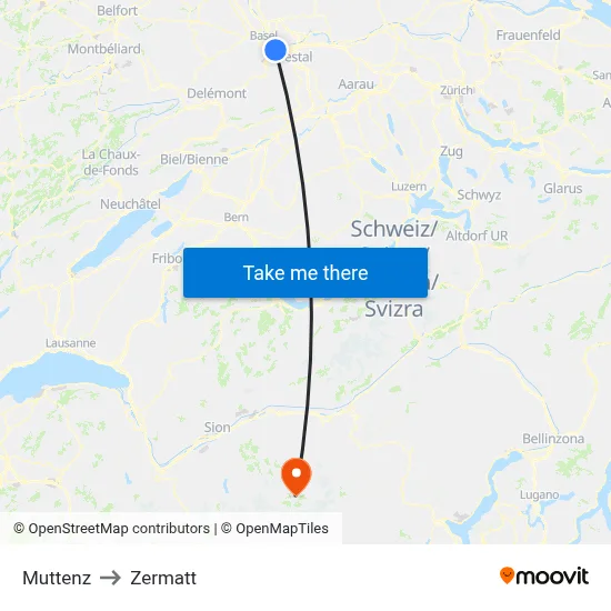 Muttenz to Zermatt map