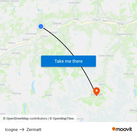 Icogne to Zermatt map