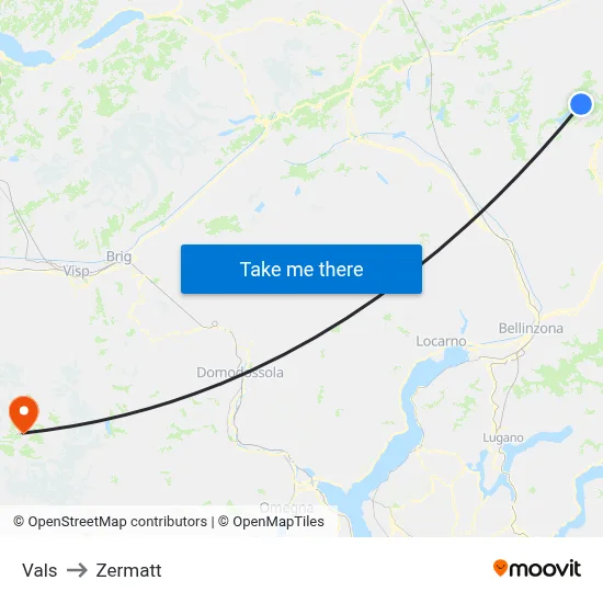 Vals to Zermatt map