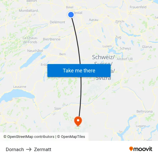 Dornach to Zermatt map
