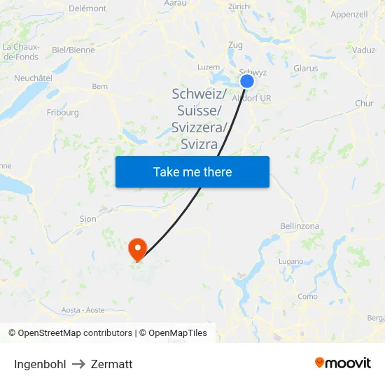Ingenbohl to Zermatt map