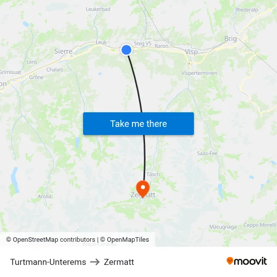 Turtmann-Unterems to Zermatt map
