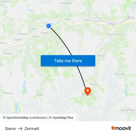 Sierre to Zermatt map