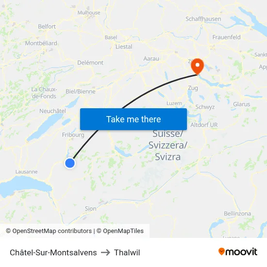 Châtel-Sur-Montsalvens to Thalwil map