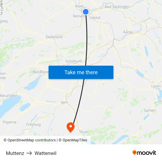 Muttenz to Wattenwil map