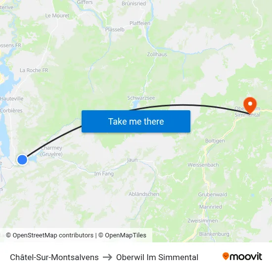 Châtel-Sur-Montsalvens to Oberwil Im Simmental map