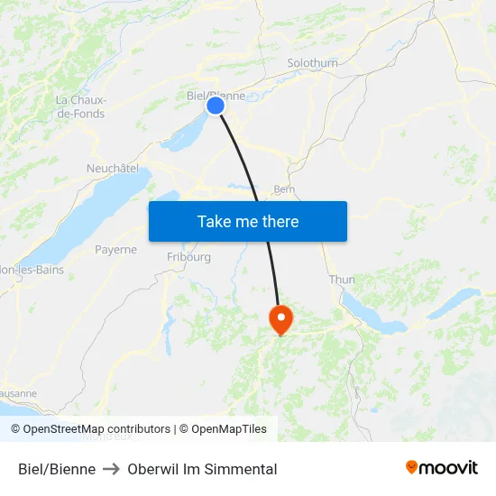 Biel/Bienne to Oberwil Im Simmental map