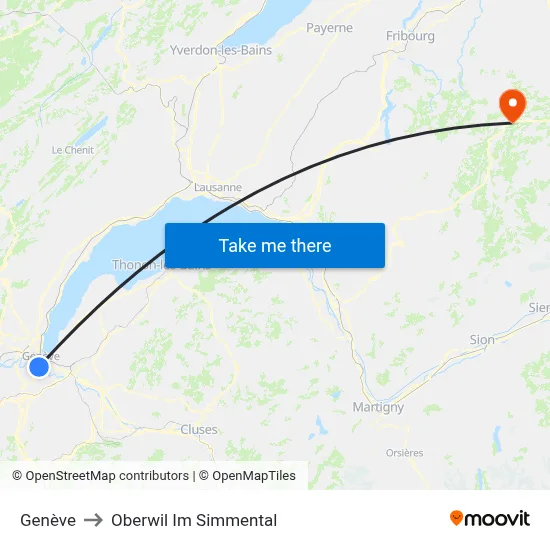 Genève to Oberwil Im Simmental map