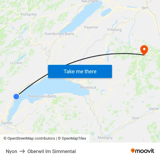 Nyon to Oberwil Im Simmental map
